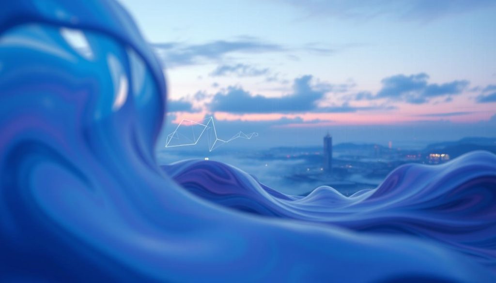 A surreal representation of AI Hallucination, featuring a swirling abstract landscape in the foreground with vibrant colors like deep blues and vivid purples, symbolizing distorted perceptions. In the middle ground, a series of fragmented, translucent geometric shapes representing data and algorithms float, slightly blurred to convey a sense of unreality. The background showcases an ethereal digital skyline, with pixelated clouds and binary rain subtly blending into a twilight sky. Soft, diffused lighting creates a dreamlike atmosphere, emphasizing the contrast between reality and hallucination. The composition should be viewed from a slightly elevated angle to capture the depth and complexity of the scene, evoking curiosity and intrigue without any human presence. A surreal representation of AI Hallucination, featuring a swirling abstract landscape in the foreground with vibrant colors like deep blues and vivid purples, symbolizing distorted perceptions. In the middle ground, a series of fragmented, translucent geometric shapes representing data and algorithms float, slightly blurred to convey a sense of unreality. The background showcases an ethereal digital skyline, with pixelated clouds and binary rain subtly blending into a twilight sky. Soft, diffused lighting creates a dreamlike atmosphere, emphasizing the contrast between reality and hallucination. The composition should be viewed from a slightly elevated angle to capture the depth and complexity of the scene, evoking curiosity and intrigue without any human presence.