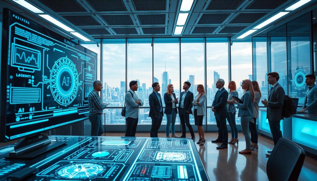 A futuristic laboratory environment showcasing advanced reinforcement learning technology. In the foreground, a sleek, modern AI console with holographic displays illustrating complex algorithms and neural networks. The middle ground features a diverse group of professionals in smart casual attire, engaged in vibrant discussions while analyzing data visualizations projected in mid-air. The background reveals an expansive glass wall overlooking a high-tech skyline, symbolizing innovation and progress. Soft blue and green lighting adds a contemporary feel, while dynamic angles capture the energy and collaboration of the scene. Overall, the atmosphere is focused, inspiring, and forward-looking, embodying the cutting-edge developments in reinforcement learning. A futuristic laboratory environment showcasing advanced reinforcement learning technology. In the foreground, a sleek, modern AI console with holographic displays illustrating complex algorithms and neural networks. The middle ground features a diverse group of professionals in smart casual attire, engaged in vibrant discussions while analyzing data visualizations projected in mid-air. The background reveals an expansive glass wall overlooking a high-tech skyline, symbolizing innovation and progress. Soft blue and green lighting adds a contemporary feel, while dynamic angles capture the energy and collaboration of the scene. Overall, the atmosphere is focused, inspiring, and forward-looking, embodying the cutting-edge developments in reinforcement learning.