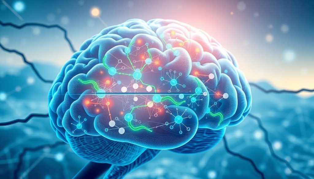 Foreground: A detailed illustration of interconnected neural networks resembling a brain, showcasing cognitive processes with vibrant pathways in blue and green. Middle: Transparent layers depicting human thoughts and emotions flowing through the neural pathways, intertwining with abstract representations of artificial intelligence algorithms, visualized as geometric shapes and data streams. Background: A subtle gradient representing a digital landscape, blending soft blues and whites to evoke a futuristic atmosphere. Lighting: A soft glow emanating from the neural networks, creating an ethereal effect. Angle: A slightly elevated perspective to emphasize the connections between human intelligence and cognitive computing. Mood: Inspiring and thought-provoking, inviting viewers to reflect on the convergence of human and artificial cognition.