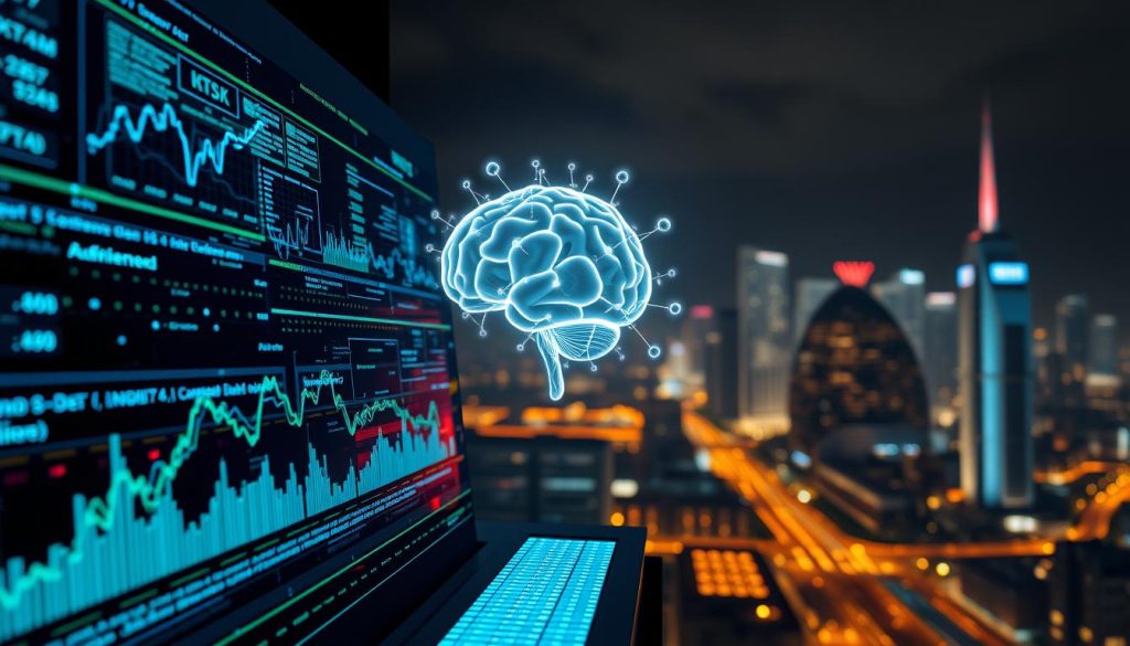 A visually striking illustration of "Big Data Enhancing AI Contextual Understanding." In the foreground, a sleek, futuristic AI interface displays dynamic data streams, with vibrant graphs and intricate code patterns glowing in blue and green hues. In the middle, a conceptual representation of a human brain, interconnected with glowing neuron-like connections, symbolizes the synergy between big data and AI neural processing. In the background, a digital cityscape is illuminated by soft neon lights, suggesting a vast network of information flowing seamlessly. The scene is illuminated by ambient lighting, creating a high-tech atmosphere, captured from a slightly elevated angle to convey depth and perspective. The overall mood is optimistic and innovative, reflecting the transformative power of big data in enhancing AI's ability to understand context. A visually striking illustration of "Big Data Enhancing AI Contextual Understanding." In the foreground, a sleek, futuristic AI interface displays dynamic data streams, with vibrant graphs and intricate code patterns glowing in blue and green hues. In the middle, a conceptual representation of a human brain, interconnected with glowing neuron-like connections, symbolizes the synergy between big data and AI neural processing. In the background, a digital cityscape is illuminated by soft neon lights, suggesting a vast network of information flowing seamlessly. The scene is illuminated by ambient lighting, creating a high-tech atmosphere, captured from a slightly elevated angle to convey depth and perspective. The overall mood is optimistic and innovative, reflecting the transformative power of big data in enhancing AI's ability to understand context.